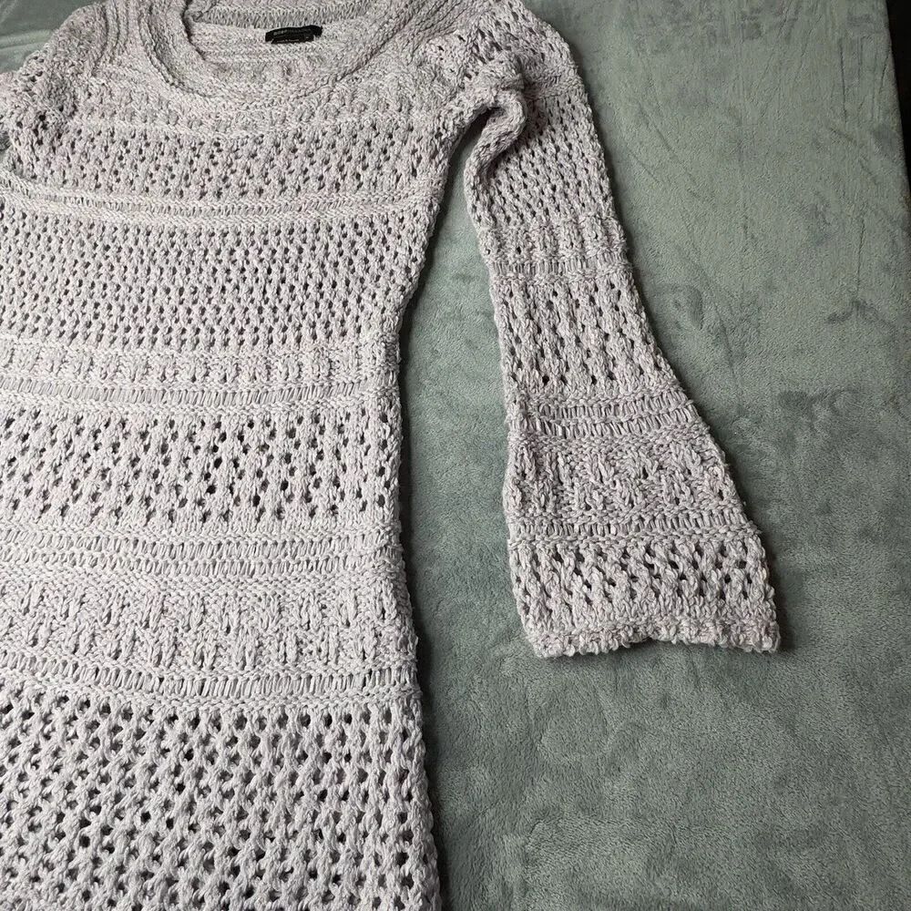BCBG MaxAzria Sz XL Sweater Dress Crochet Knit Long Sleeve Boho Lavender Lilac - Picture 10 of 13